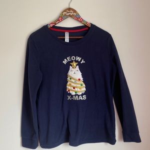😻George fleece navy blue pyjama top with cute cat🎄size medium. Cozy and warm.